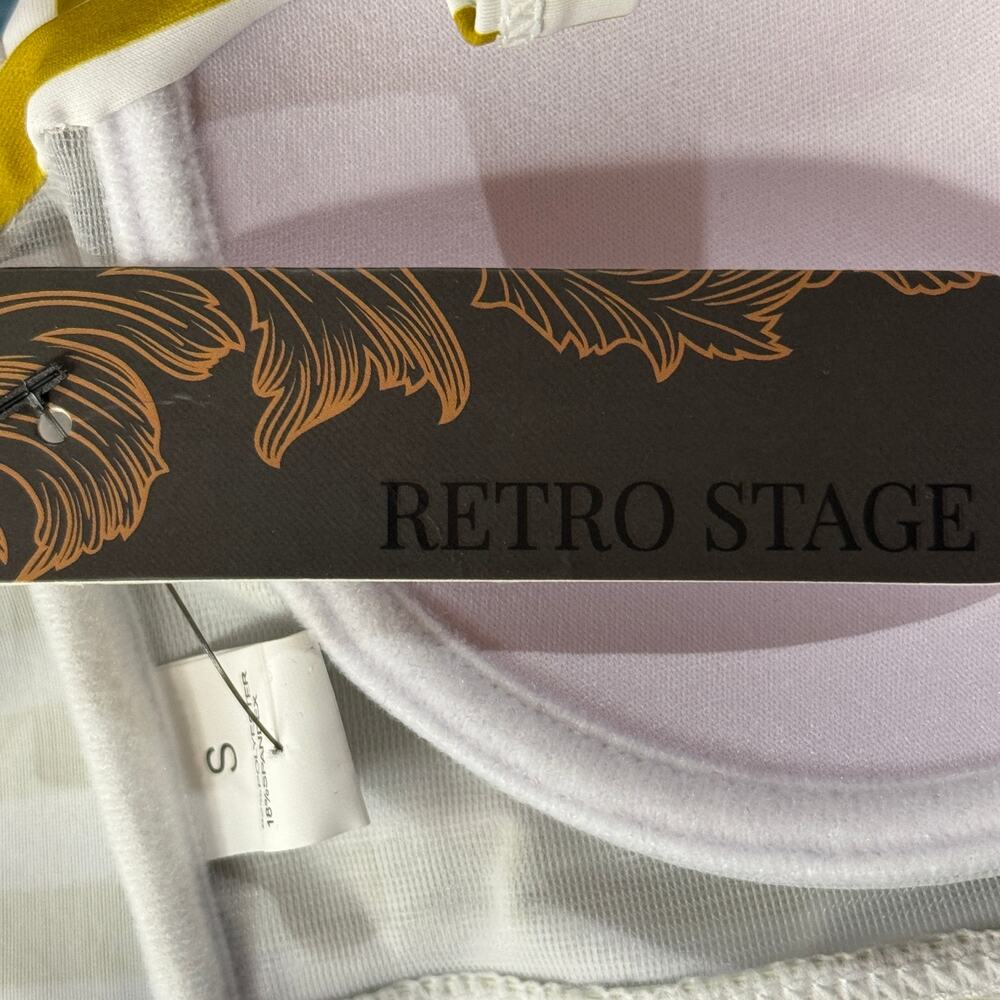 Retro Stage Small Bikini Swim Top Striped Molded Cups Adjustable Straps Tie Back - Picture 7 of 8